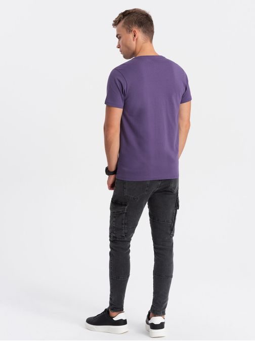 Bavlněné klasické fialové tričko s krátkým rukávem V9 TSBS-0146