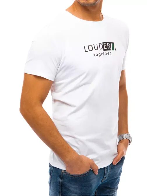 Bílé bavlněné tričko s potiskem Louder