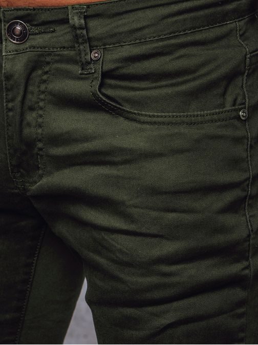 Trendové děravé zelené pánské džíny