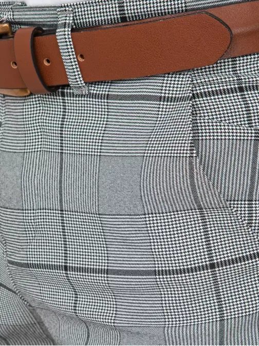 Stylové světle šedé kalhoty s kostkovaným vzorem