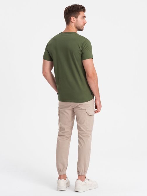Bavlněné klasické olivové tričko s krátkým rukávem V4 TSBS-0146