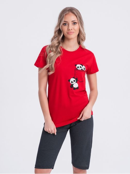 Červené dámské pyžamo panda ULR268