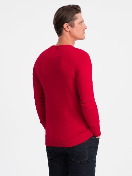 Klasický červený svetr s kulatým výstřihem V5 SWBS-0106