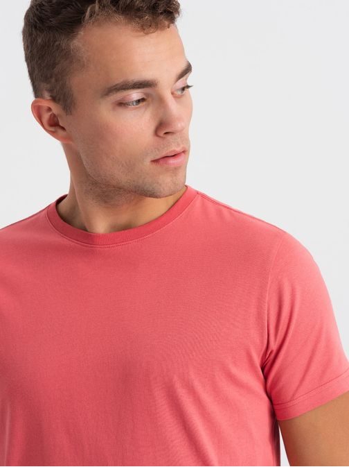 Bavlněné klasické růžové tričko s krátkým rukávem V11 TSBS-0146
