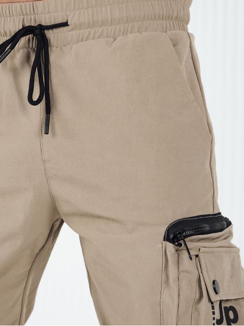 Trendy béžové pánské kapsáčové jogger kalhoty UP