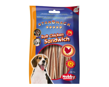 NOBBY STARSNACK SOFT CHICKEN SANDWICH MĚKKÉ PAMLSKY KUŘE+RYBA 70G