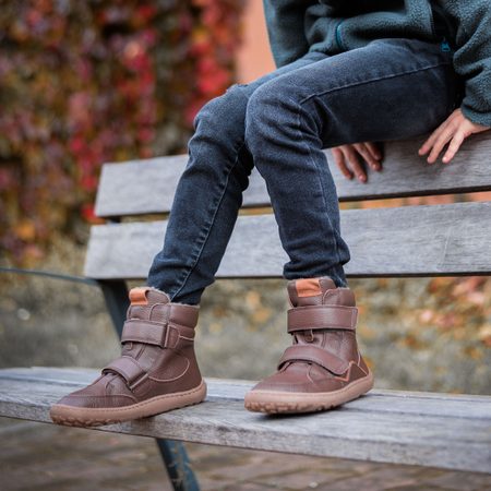 FRODDO VYŠŠÍ KOŽENÉ BOTY WAVE Zimní Brown | Dětské zimní zateplené barefoot boty