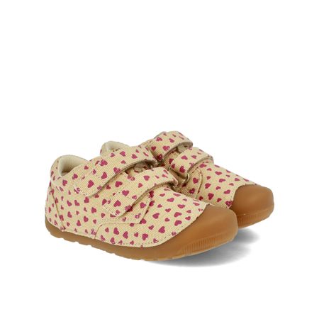 BUNDGAARD PETIT STRAP CANVAS Beige Hearts | Dětské barefoot tenisky