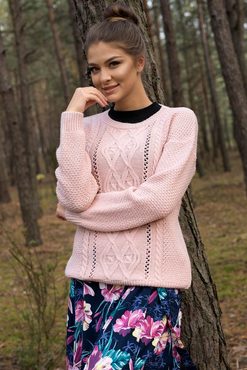 Dámský svetr s výrazným vzorem - Pink