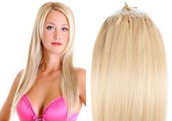 MICRO LOOP/ MICRO RING- 100% Lidské vlasy k prodloužení REMY, přírodní Blond 55cm