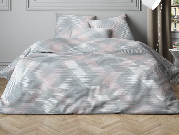 Mistral Home povlečení bavlněný satén Mist Check Grey-Pink