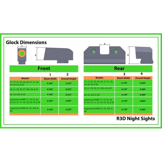 Set mířidel XS Sight R3D Night Sights Glock 42, 43, 43X, 48 Suppressor Tritium zelená