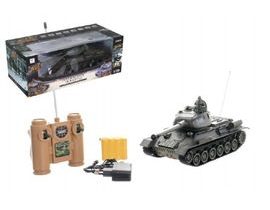 Tank RC plast 33cm T-34 27MHz na baterie+dobíjecí pack se zvukem a světlem v krabici 40x15x19cm