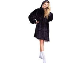 Cozy Noxxiez CH355 Černá - hřejivá televizní mikinová deka s kapucí pro teenagery a dospělé