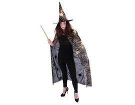 Čarodějnický plášť s kloboukem a pavučinou pro dospělé/Halloween
