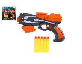 Pistole oranžová na pěnové náboje 20x14cm plast + 5ks nábojů oranžová na kartě