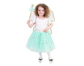 Dětský kostým tutu sukně zelená víla s hůlkou a křídly