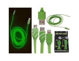 Svítíci zelený USB kabel pro Iphone, typ C a Micro