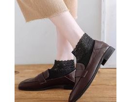 Teplé krajkové ponožky - černé