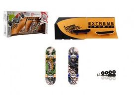 Skateboard prstový šroubovací 2ks plast 10cm s rampou s doplňky 2 barvy v krabičce 35x9x18cm