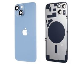 Zadní kryt baterie iPhone 14 modrý včetně krytky kamery a plechu pro přichycení