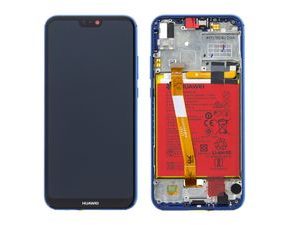 Huawei P20 Lite LCD displej dotykové sklo komplet přední panel včetně rámečku modrý a baterie (Service Pack)
