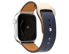 Apple Watch řemínek 42mm 44M kožený pásek modro bílý