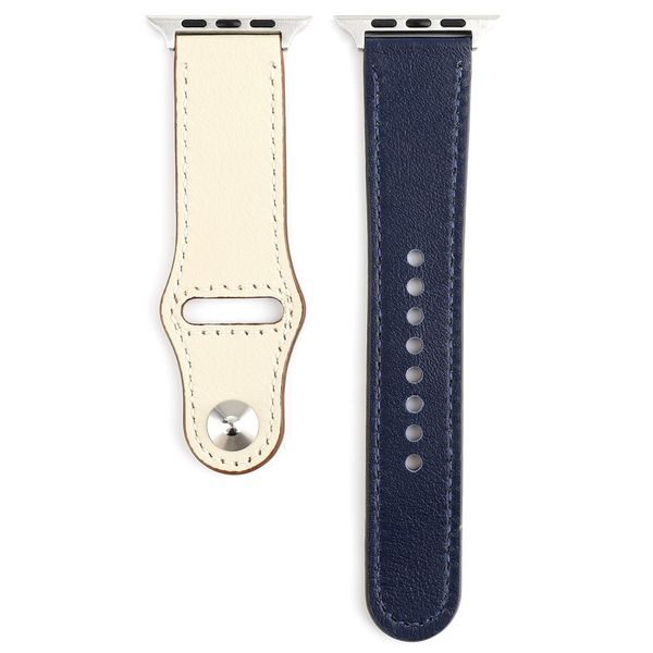 Apple Watch řemínek 42mm 44M kožený pásek modro bílý