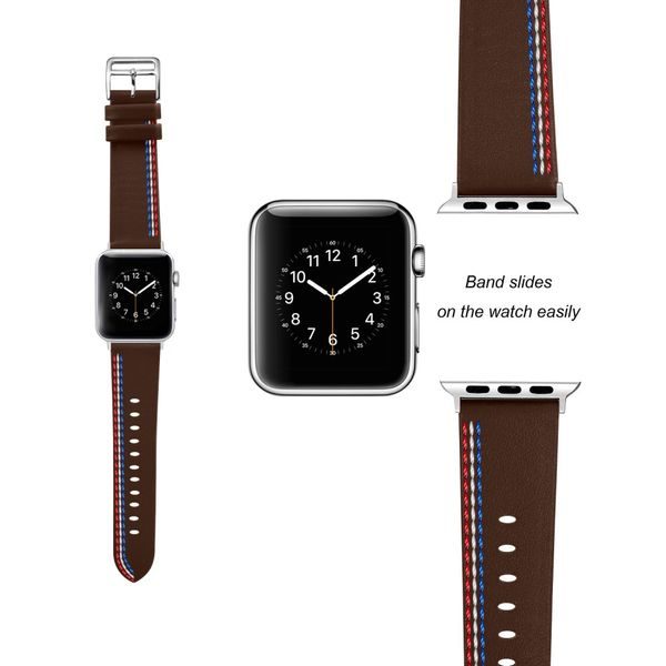 Apple Watch 42/44mm kožený pásek řemínek čokoládově hnědý s prošíváním