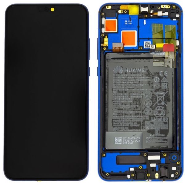 Honor 8X LCD displej dotykové sklo včetně rámečku a baterie (Service Pack) modré
