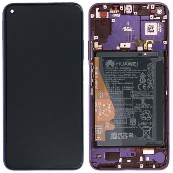 Honor 20 / Huawei Nova 5T LCD displej dotykové sklo včetně rámečku a baterie YAL-L21 fialový (Service Pack)