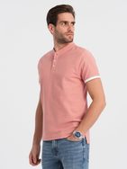 Kényelmes trendi rózsaszín galléros póló  V7 TSCT-0156