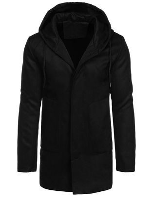 Divatos fekete kapucnis férfi kabát