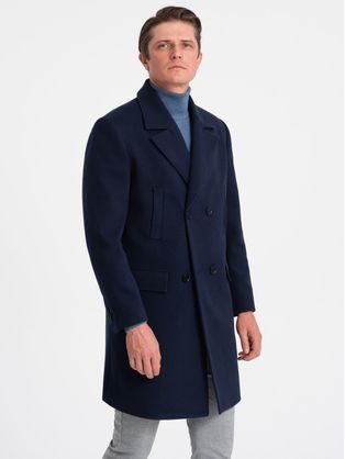 Téli sötét kék kétsoros férfi kabát V3 OM-COWC-0107