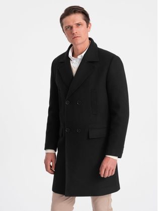 Téli fekete kétsoros férfi kabát V4 OM-COWC-0107