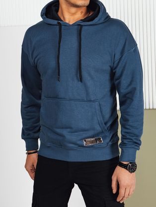 Divatos kék kapucnis pulóver