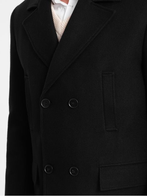 Téli fekete kétsoros férfi kabát  V4 OM-COWC-0107