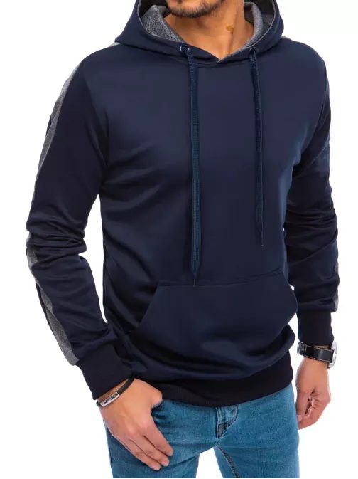 Kényelmes sötét kék kapucnis pulóver