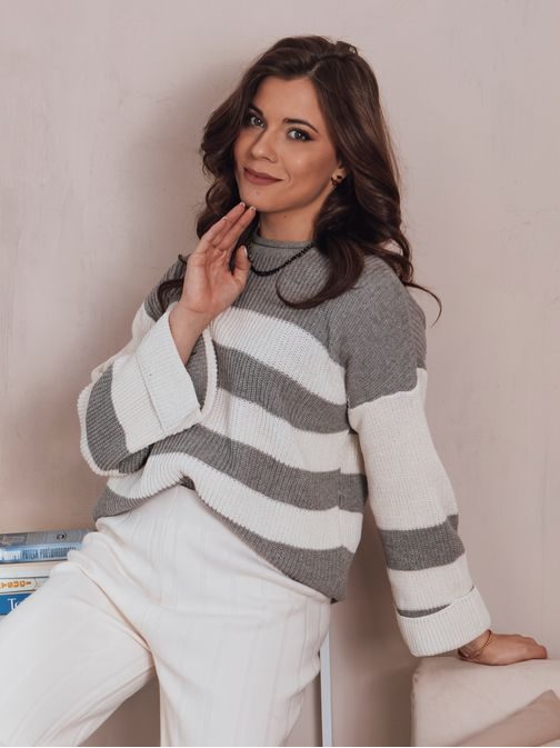 Divatos szürke-fehér női pulóver  Amelia