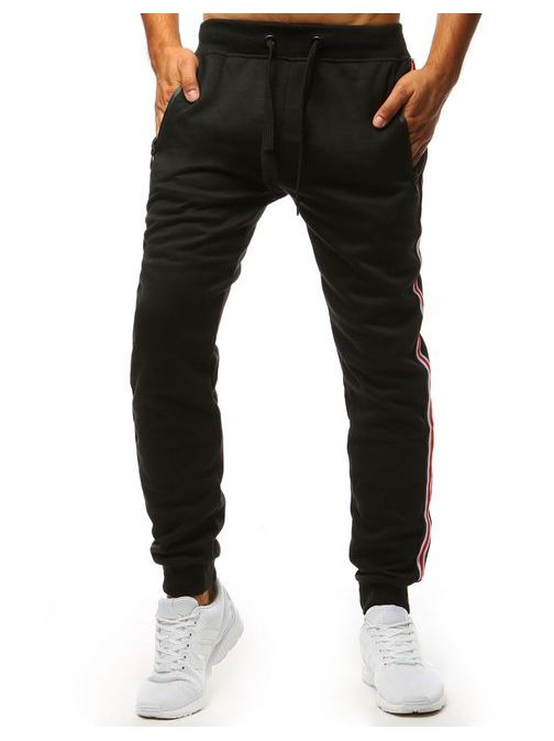 Trendi fekete melegítő nadrág oldalsó csíkokkal