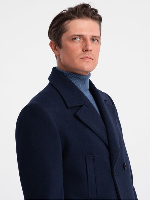 Téli sötét kék kétsoros férfi kabát  V3 OM-COWC-0107