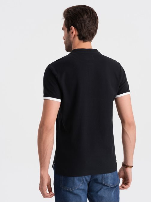 Kényelmes fekete galléros póló  V8 TSCT-0156