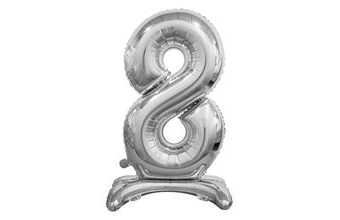 Balón foliový číslice STŘIBRNÁ na podstavci, 74 cm - 8