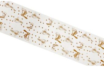 Dortová páska fólie š. 4 cm - čirá s potiskem Šálky - 100 m