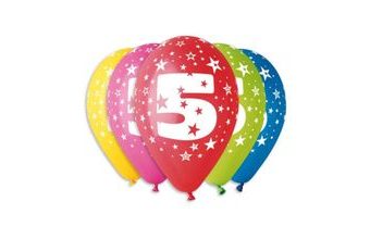 Balónky potisk čísla "5" - 5ks v bal. 30cm