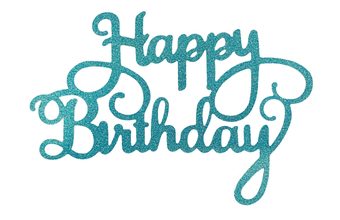 Tyrkysový zápich - topper na dort Happy Birthday 14 cm