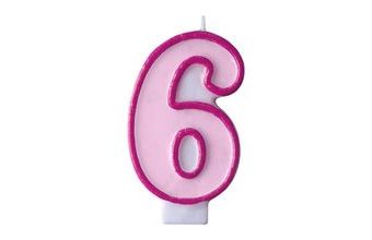 Narozeninová svíčka 6, růžová, 7 cm