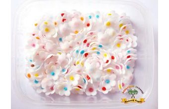 Modelované květinky bílé s barevnou tečkou 20g