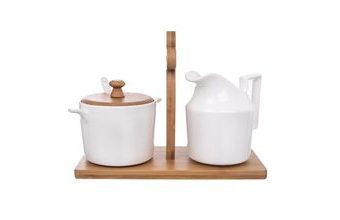 Mlékovka+cukřenka porc.+stojan bambus BAMBU