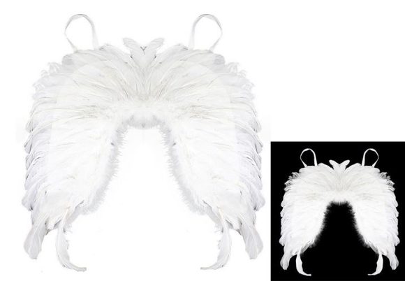 Křídla andělská s peřím - dětská( rozpětí křídel 45 cm, délka 30 cm a šířka 18 cm.
